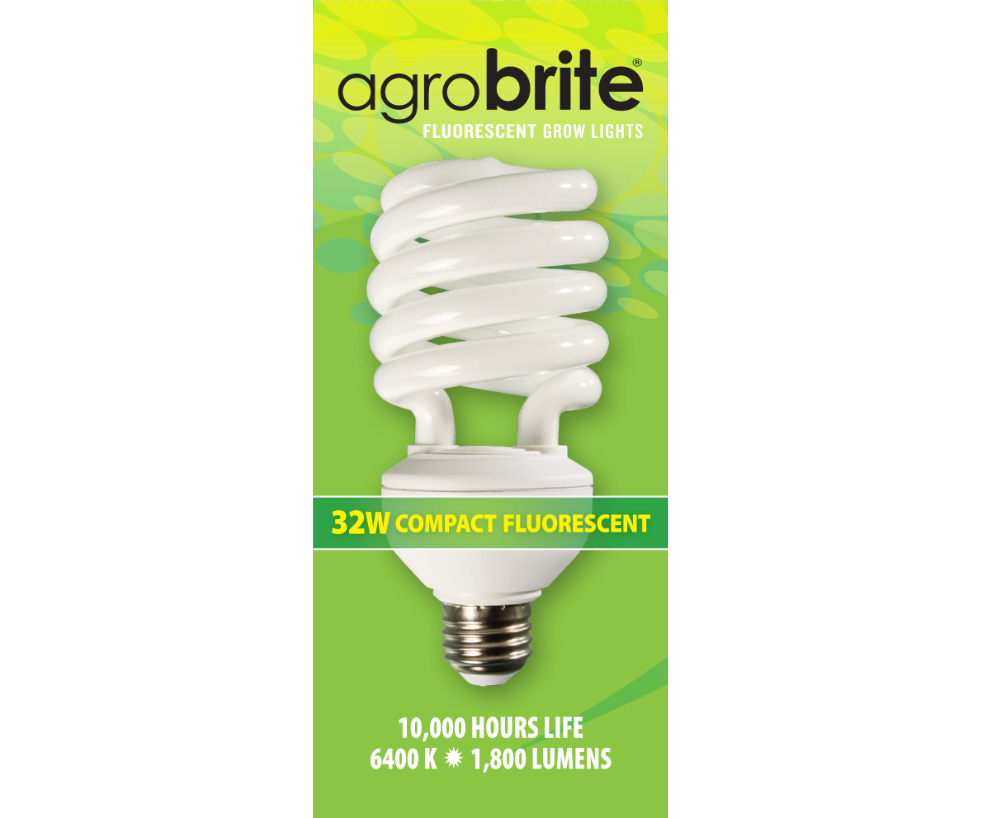 130W equivalent CFL 6400K Agrobrite FLC26D 26-Watt Spiral Compact Fluorescent Grow Light Bulb 